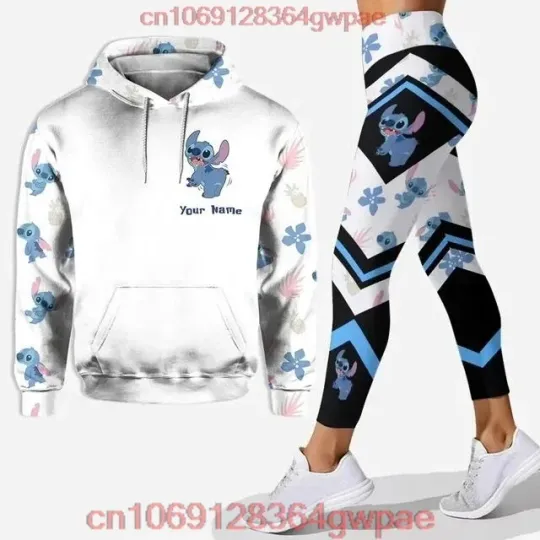Discover Personalized Stitch Hoodie Legging Set Disney Yoga Legging Sweatpants Y2k Hoodie Fashion Tracksuit Set