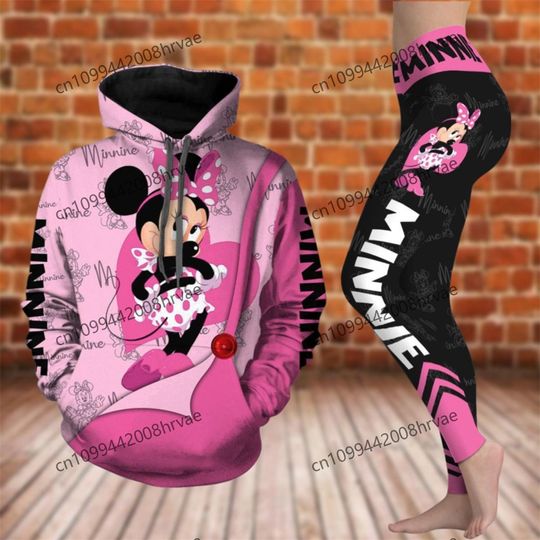 Discover Minnie hoodie set, Disney Mickey Mouse hoodie sweatshirt, cartoon movie costume, fun sports leggings, women's gifts