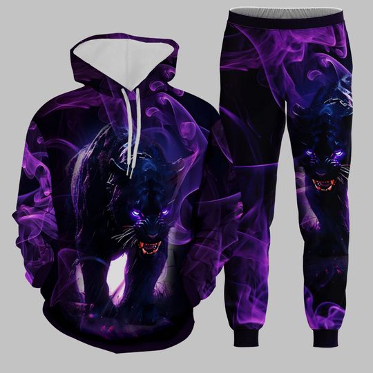 Discover Men's Hoodie Set Lion Tiger Leopard Print Fashion 3D Printed Casual Hoodie Pants Two-Piece Set Trendy Street Casual Sports Suit