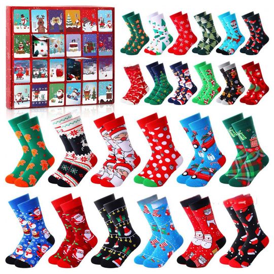 Discover 2025 Xmas Advents Calendar 24 Pairs Unique Festive Men Women Socks Warm Cozy Autumn/Winter Mid-Calf Socks Set