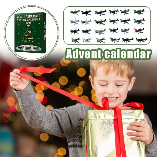 Discover WWII Warhawk Christmas Countdown Calendar 2025 Acrylic 24-Day Military Advent Calendar with Blind Box Collectible Keychain Gift