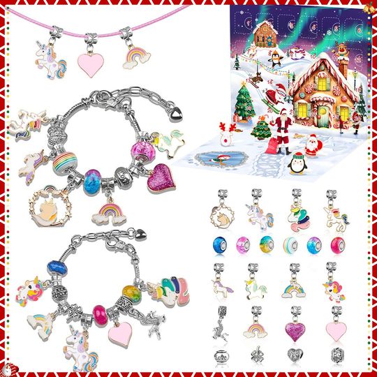 Discover Christmas Advent Calendar 24 Days Countdown Unicorn Bracelet Blind Box DIY Christmas Decoration Surprise Blind Box Gift