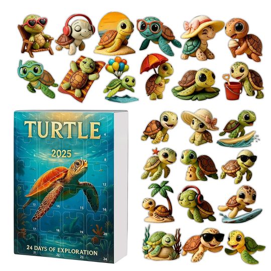 Discover Cute Turtle Advent Calendar 24pcs 2D Acrylic Christmas Sea Turtle Countdown Calendar Blind Box Xmas Turtle Ornament Decor
