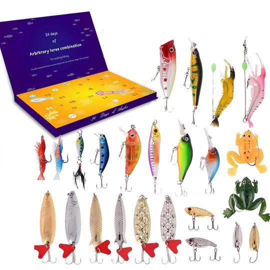 Discover Christmas Advent Calendar 24pc Fishing Set Blind Box Creative Gift for Fishing Enthusiasts Holiday Countdown Decor Xmas Present