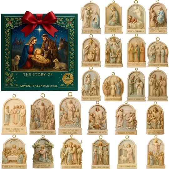 Discover Christmas Advent Calendar 2D Flat 24PC Blind Box Airplane Box Jesus Nativity Themed Holiday Countdown Decor Xmas Gift