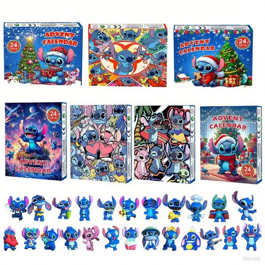 Discover MINISO Stitch Christmas Advent Calendar Box Anime Figures Model Doll Xmas Gift 24-Day Countdown Surprise Box Children's Toys