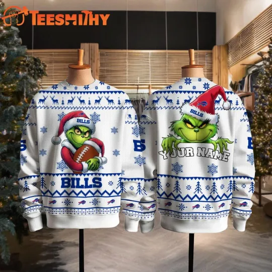 CUSTOM Buffalo Bill football funny character Santa Hats Ugly Christmas Sweater