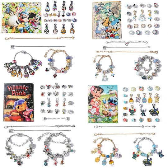 Discover Disney Classic Animation Series Mickey Donald Stitch Winnie the Pooh DIY Beaded Pendant Bracelet Blind Box Set Toy Party Gift