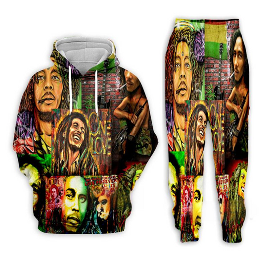 Discover Popular Bob Marley Hoodies Sweatshirt Pants Suit 3D Print Men Women Hooded Tracksuit 2 Piece Sets Fashion Men's Clothing Outfits