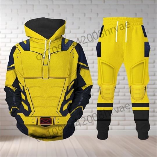 Wolverine costume hoodie, Wolverine jogging pants, superhero movie role play men's and women's hoodie sweatpants two-piece set