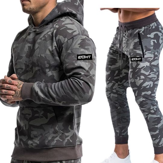 Discover Mens sporting suits fashion Fitness tracksuit men camouflage Hoodies + sweatpants Men's Sportwear Suit Hoodies Tracksuit Set