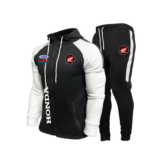 Discover Trendy Men's Sportswear: Honda Logo Printed Zippered Hoodie and Pants Set. Fashionable Men's Jogging and Fitness Wear.