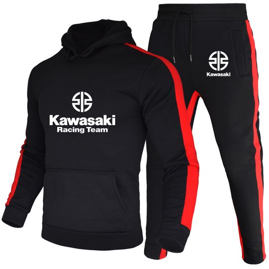 Discover Kawasaki Logo Motorcycle Racing Team Men Hoodie Pant Sets 2025 New Fashion Male Pullover Pants Suit Sport Coat Set