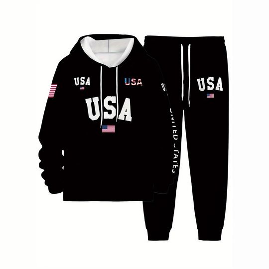 Discover 2025 Mens Casual Fashion Hooded Sweatshirt Set Long Sleeve 3D Print Activewear with Sweatpants