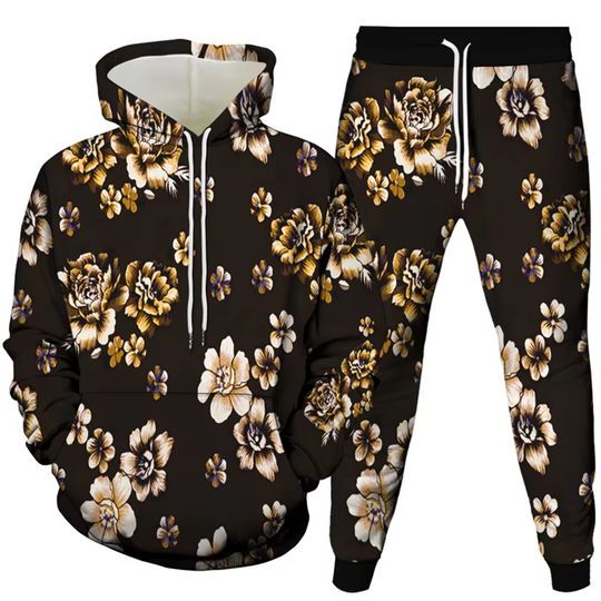 Discover Vintage Harajuku Style Men Women Tracksuit Clothes Florial Bird Snake Rose Print Sportwear Hoodies +Jogging Pants Kids 2Pcs Sets