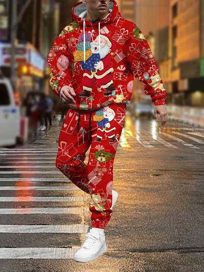 Discover Christmas Hoodies Pants 2pcs Sets 3D Print Adult Kid Two Pieces Tracksuit New Year Party Couple Xmas Gift Jogging Suits