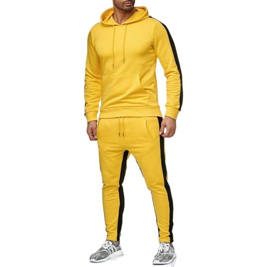 Spring Autumn Casual Suit Men Hooded Striped Sports Sweatshirt Set Fashion Color Matching Pullover Hoodie Pants Two Pieces Set