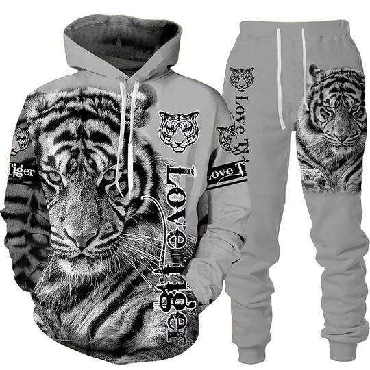 Discover Fashion New Animal Wolf Tiger 3D Print Sweatshirt Sweatpants Adult/child Hoodies+ Trousers Suit Boys/Girls 2 Piece Set Clothes