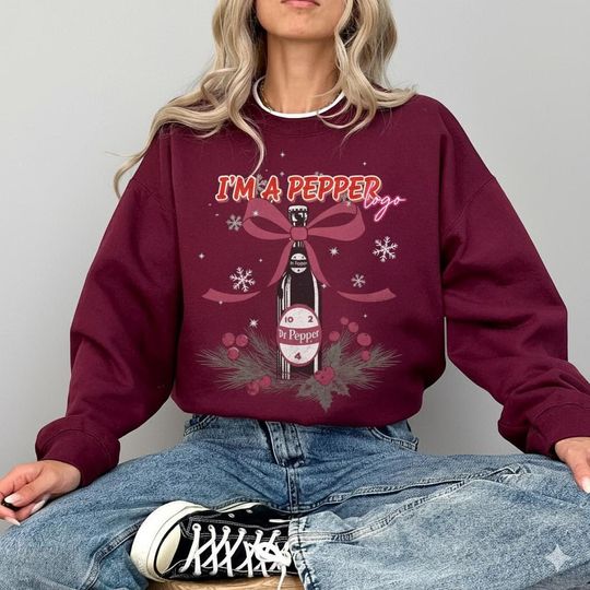 Christmas Dr Pepper Bow Fleece Maroon Shirt, Dr Pepper Sweatshirt, Soda Lover Sweatshirt, Gift for Her, Girl Outfit, I am a Pepper
