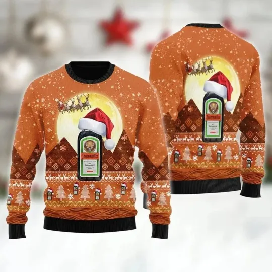 Discover Santa Claus Sleigh Jagerrmeister Ugly Christmas Sweater