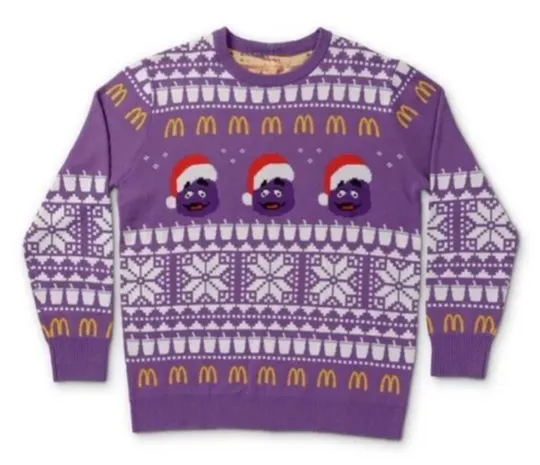 Discover McDonald’s Ugly Grimace Christmas Sweater