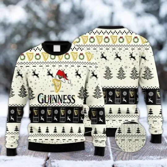 Discover Guinness Reindeer Snowy Night Whiskey Christmas Ugly Sweater