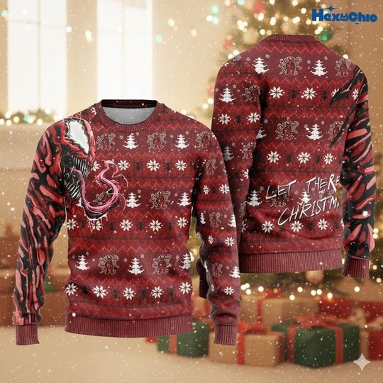 Venom Carnage Ugly Christmas Sweater, Spiderman Venom Ugly Sweater, The Amazing Spiderman Venom Ugly Xmas Sweatshirt, Superhero Christmas