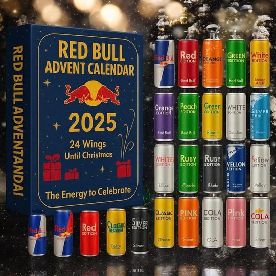 Discover Red Bull Advent Calendar 2025, 24 Days Energy to Celebrate Countdown Christmas Gift, Christmas Ornament, 24 Wings Until Holiday Gift