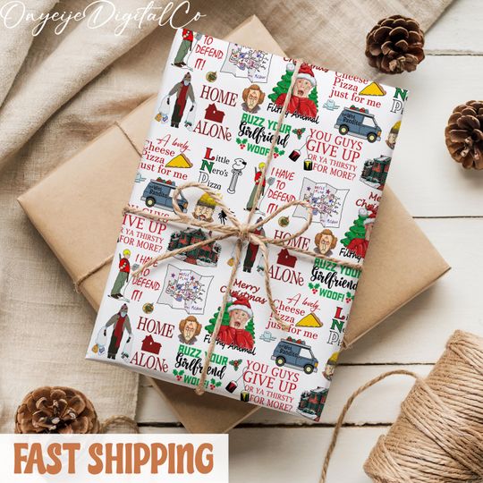 Home Alone Christmas Wrapping Paper, Kevin Harry Marv Holiday Gift Wrap, Festive Holiday Presents Packaging