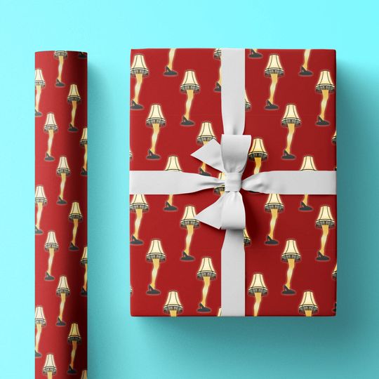 Discover Christmas Story Leg Lamp Wrapping Paper Roll, Holiday Gift Wrap with Fun Pattern and Iconic Leg Lamp