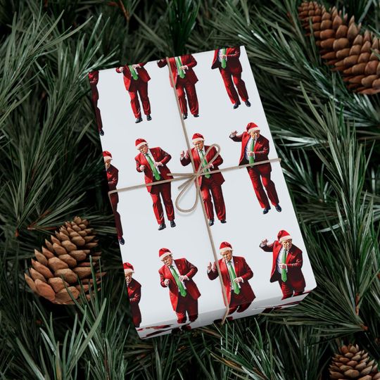 Funny Donald Trump Wrapping Paper, MAGA Holiday Gift Wrap, Quirky Republican Joke Roll for Christmas & Birthday Present