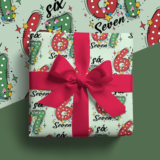 Discover Six Seven Meme Christmas Gift Wrap for Kids, Fun Number Wrapping Paper