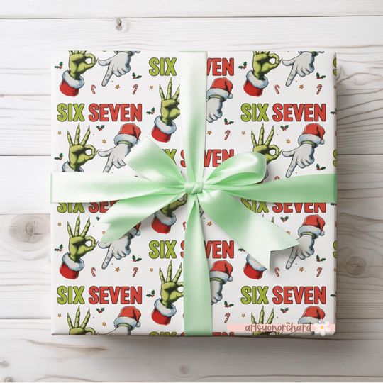 Discover Six Seven Christmas Wrapping Paper with Santa Character, 2025 Holiday Gift Wrap