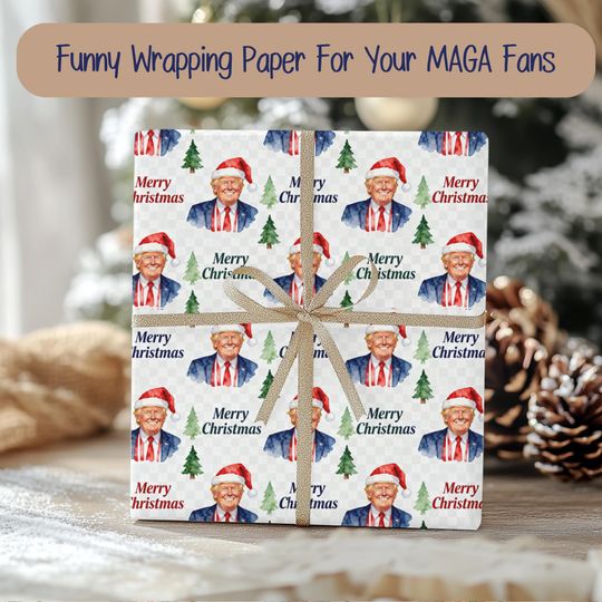Discover Funny Trump Wrapping Paper | Santa Trump Christmas Gift Wrap Roll | MAGA Fan Gift Wrap | Trump Gift for Him