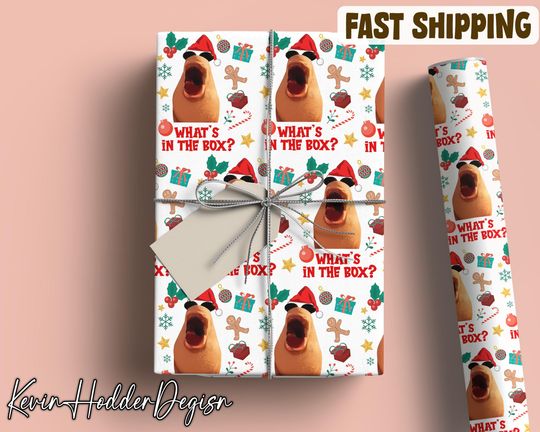 Discover Marcus The Worm Wrapping Paper, What's In The Box Funny Meme Gifts, Trendy Christmas, 2025 Family Matching Holiday Paper