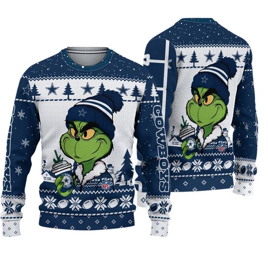 Dallas Cowboys funny character Stolen Christmas 2024 Grin Ugly Sweater
