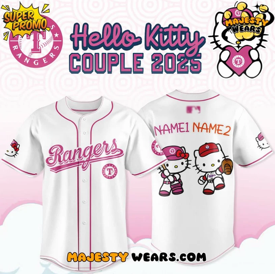 Yc Custom Texas Ranger X Hello Kitty Night Couple Baseball Jersey