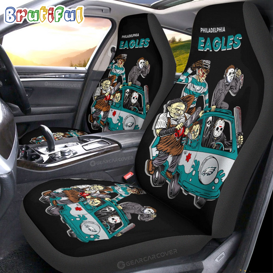 Philadelphia Eagles Halloween Car Seat Cover with Horror Characters