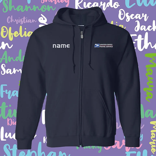 Postal Service Personalized Name Full-Zip Print Hooded Sweatshirt