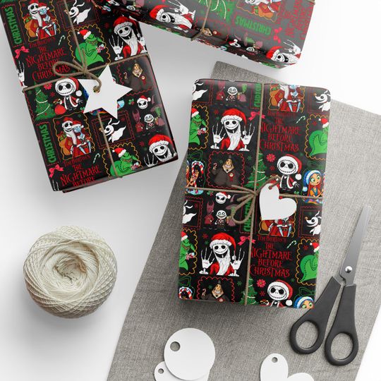 Discover Nightmare Before Christmas Wrapping Paper | NBC Tim Burton Jack Skellington Gift Wrap | Disney Christmas Wrap | Tim Burton Xmas Paper