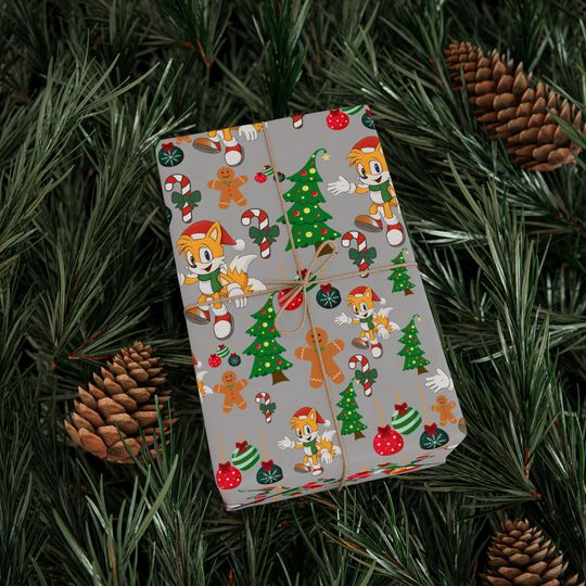 Discover Sonic Tails Christmas Wrapping Papers, Festive Holiday Gift Wrap, Xmas Presents Ornament Candy Canes Trees Gingerbread Men, Seasonal