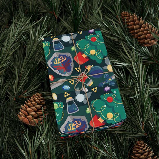 Discover Zelda Inspired Wrapping Paper, Legend of Holiday Cheer Sword and Shield Design, Christmas Gift Wrap or Birthday Gift Wrap, Gamer Gift Wrap
