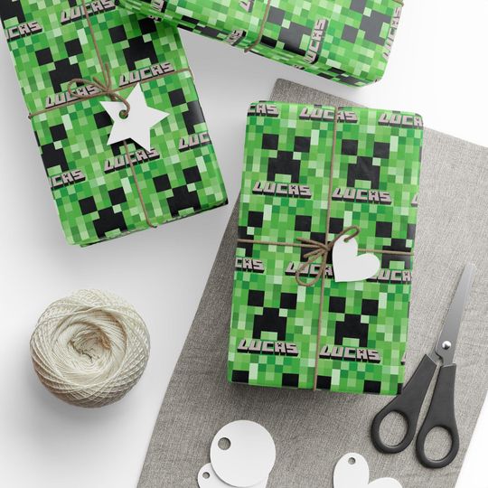 Discover Personalized Custom Creeper Wrapping Paper for Gamer, Gift Wrap, Minecrafter Birthday, Christmas Wrapping Paper