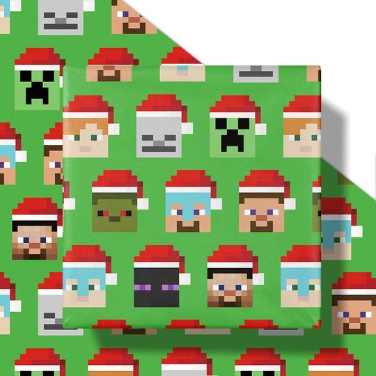 Minecraft Christmas Pixel Wrapping Paper Roll for Boys