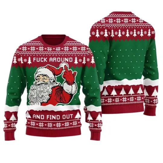 Discover Badass Santa Tacky Holiday Tree Snow Border Gag Gift Ugly Sweatshirt