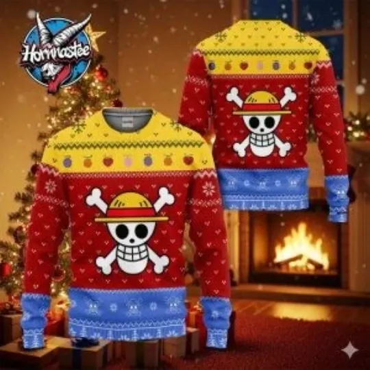 Monkey D Luffy Symbol One Piece Ugly Christmas Sweater Anime Tee