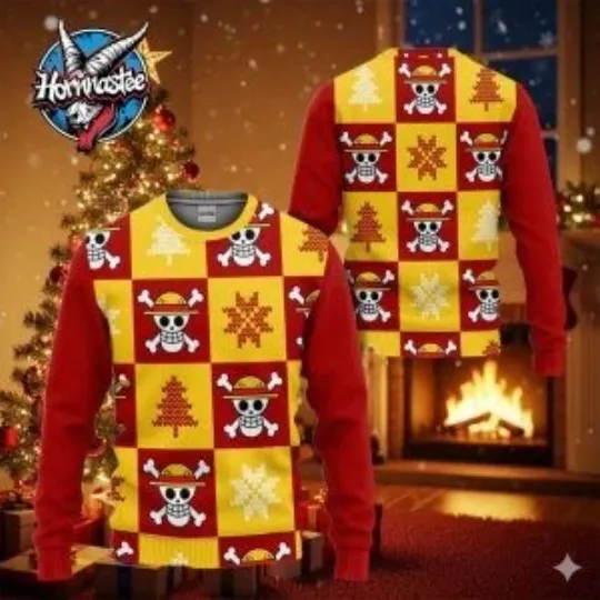 Luffy Symbol One Piece Ugly Christmas Sweater Anime Holiday Gift