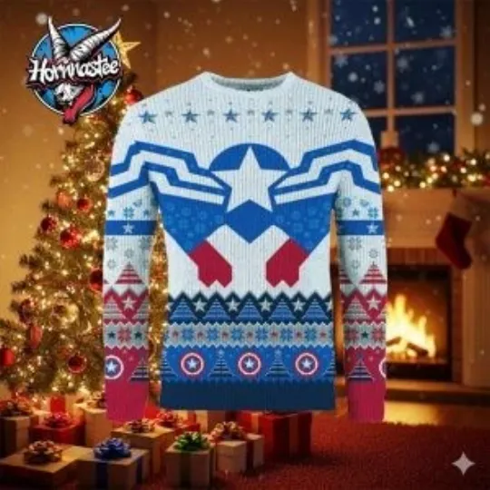 Captain America Sam Wilson Marvel Ugly Christmas Sweater Gift
