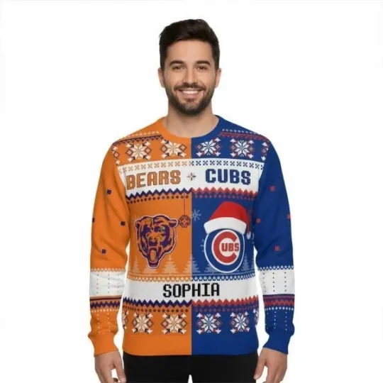 2025 Bears x Cubs Customized Christmas Ugly Sweater