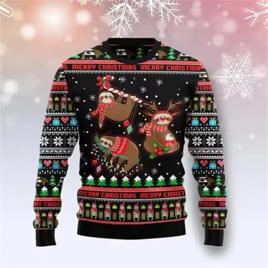 Discover Cute Sloth Ugly Christmas Sweater  Funny Reindeer Pullover  Holiday Knit Gift